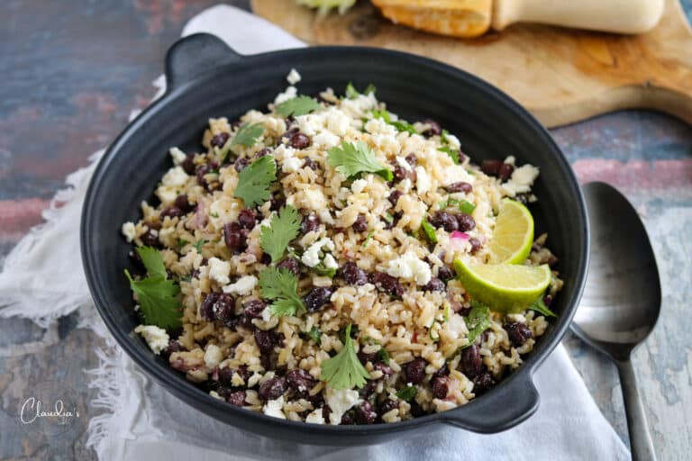 brown rice black bean salad with feta