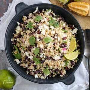 brown rice black bean salad with feta square image