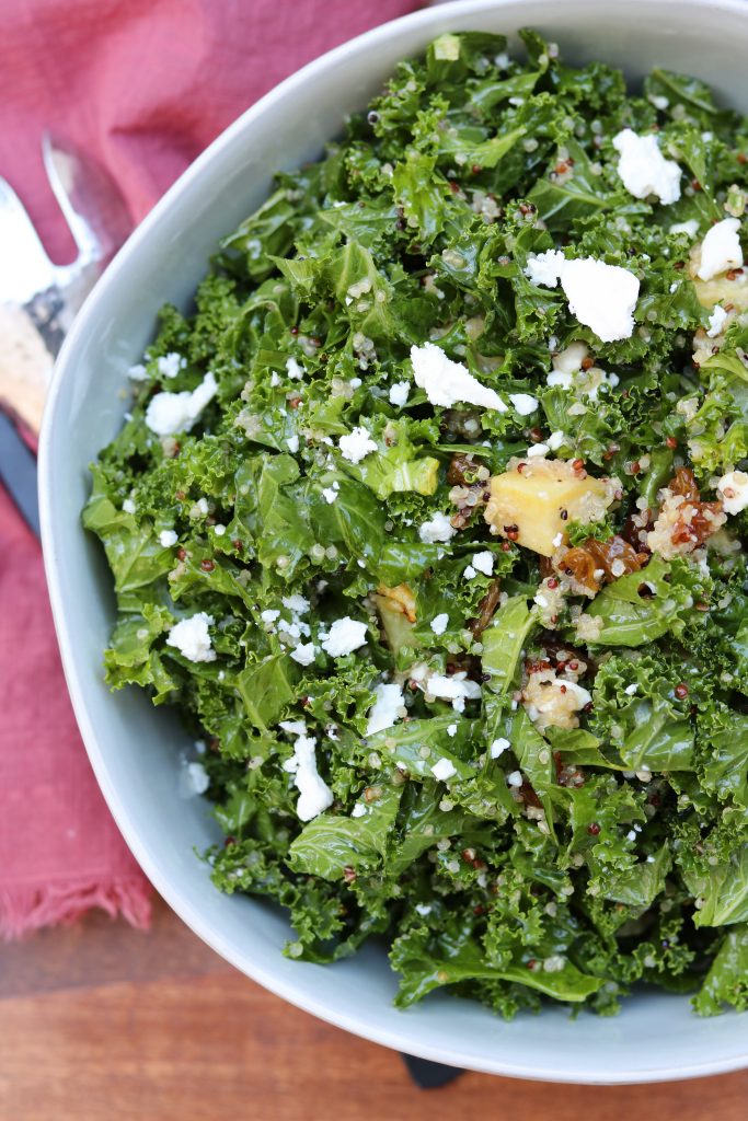 Sweet Kale Quinoa Salad with Feta plated