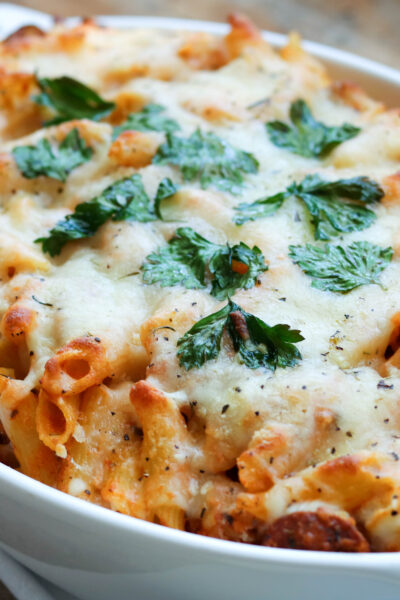 baked pasta in dish