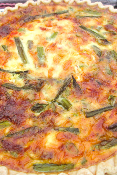 Lobster and Asparagus quiche on table