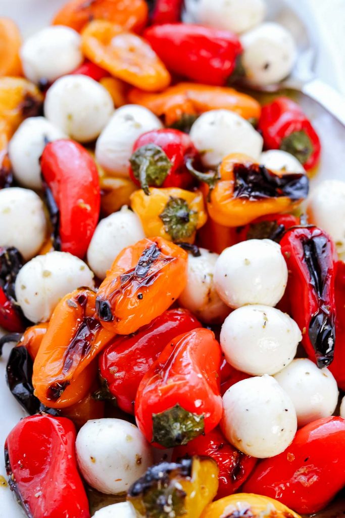 grilled baby peppers close up