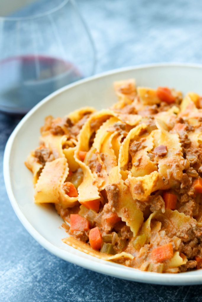 Ragu Bolognese on plate side view