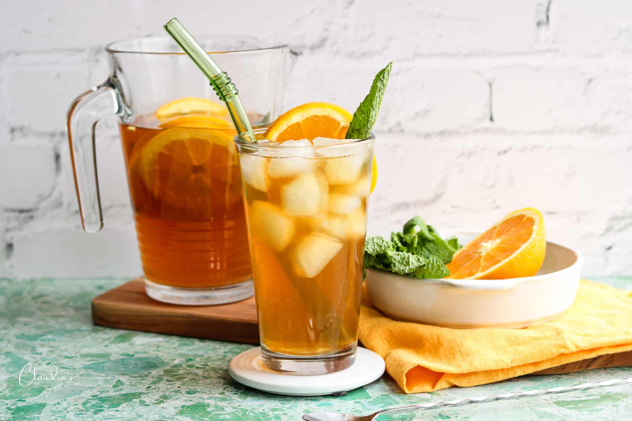 orange green tea over ice