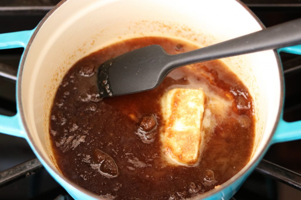 brown sugar and butter in small pot melting