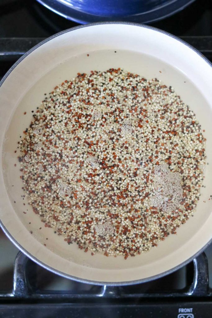 quinoa in water in pot