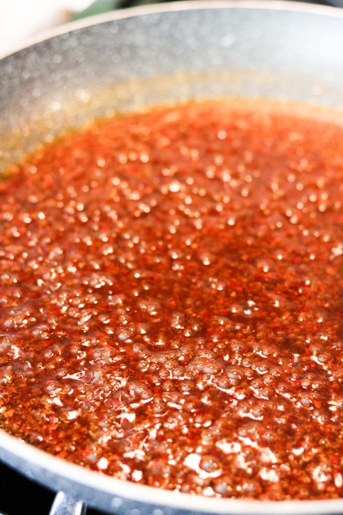bubbling sauce for spicy korean style tofu bowls