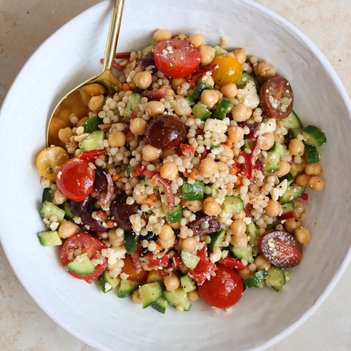 Pearl Couscous salad with Feta & Chickpeas