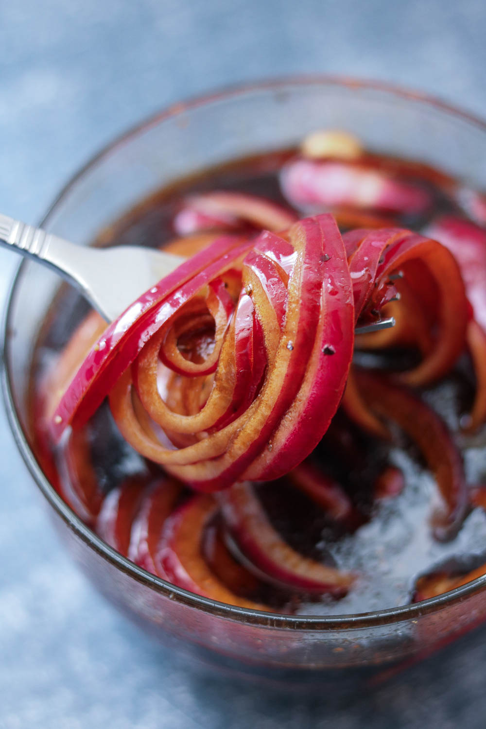 marinated balsamic red onions close up