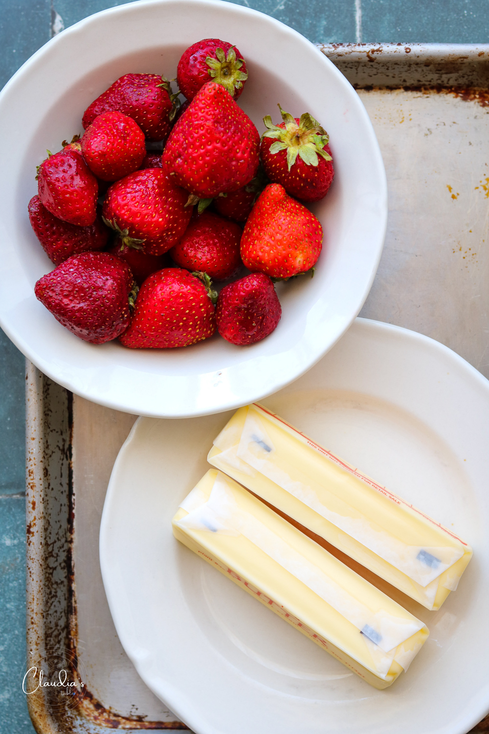 Ripe strawberries and unsalted butter