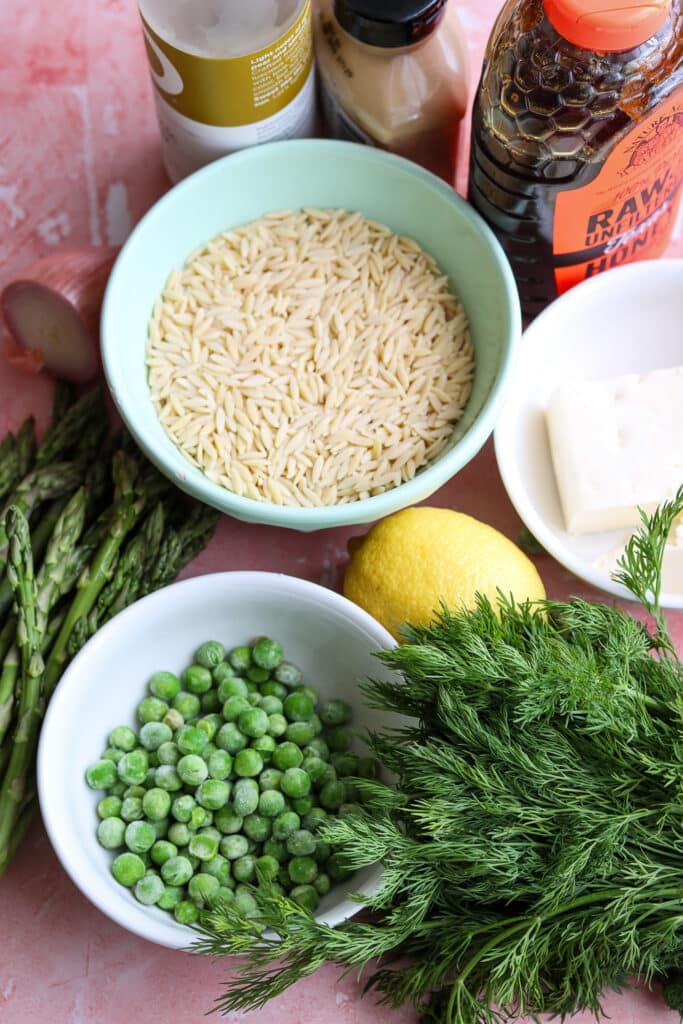 ingredients for orzo asparagus salad