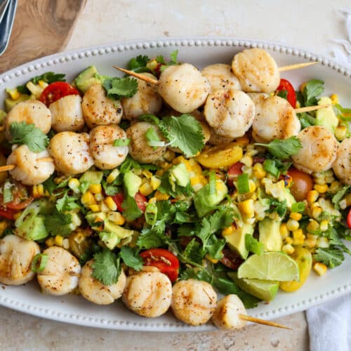 grilled scallops with corn avocado salad