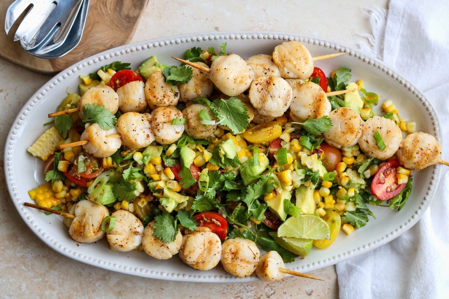 Spicy Grilled Scallops and Corn Avocado Salad