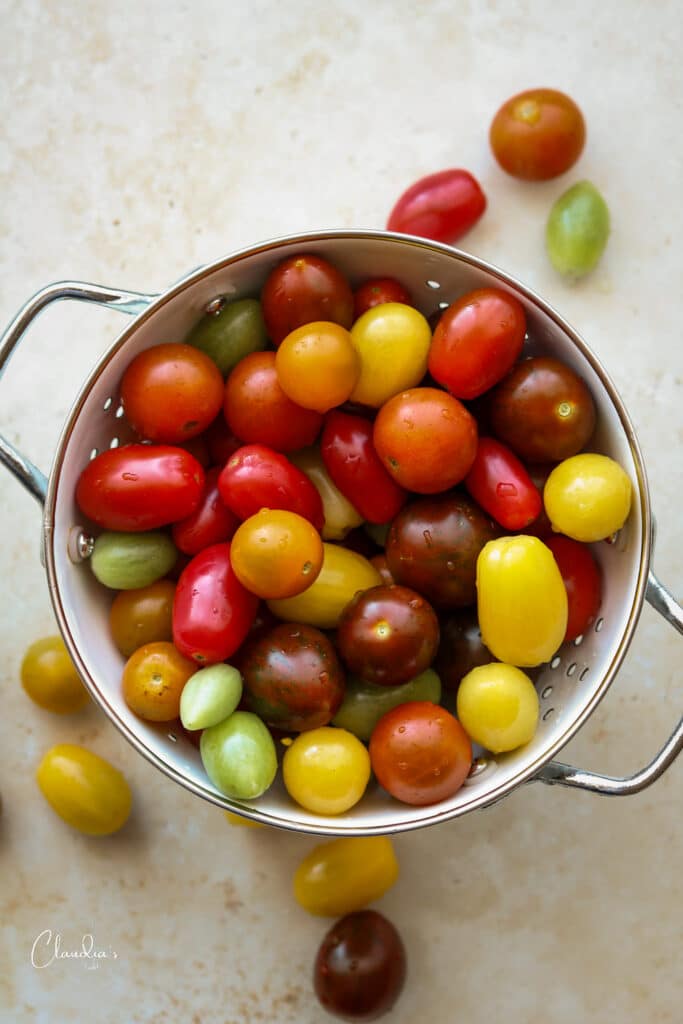 multi colored baby tomatoes in bowl