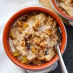 square image of baked apple oatmeal