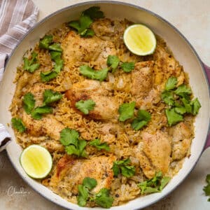 square image of easy salsa verde chicken and rice
