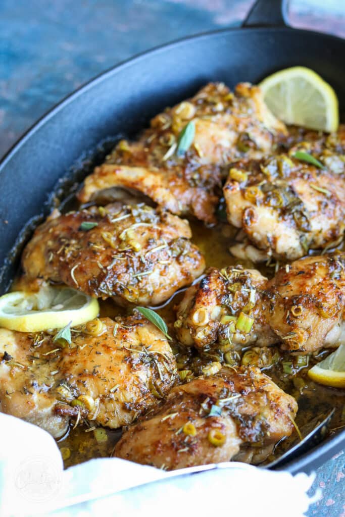 baked chicken with herbs, lemon, olive oil and garlic 