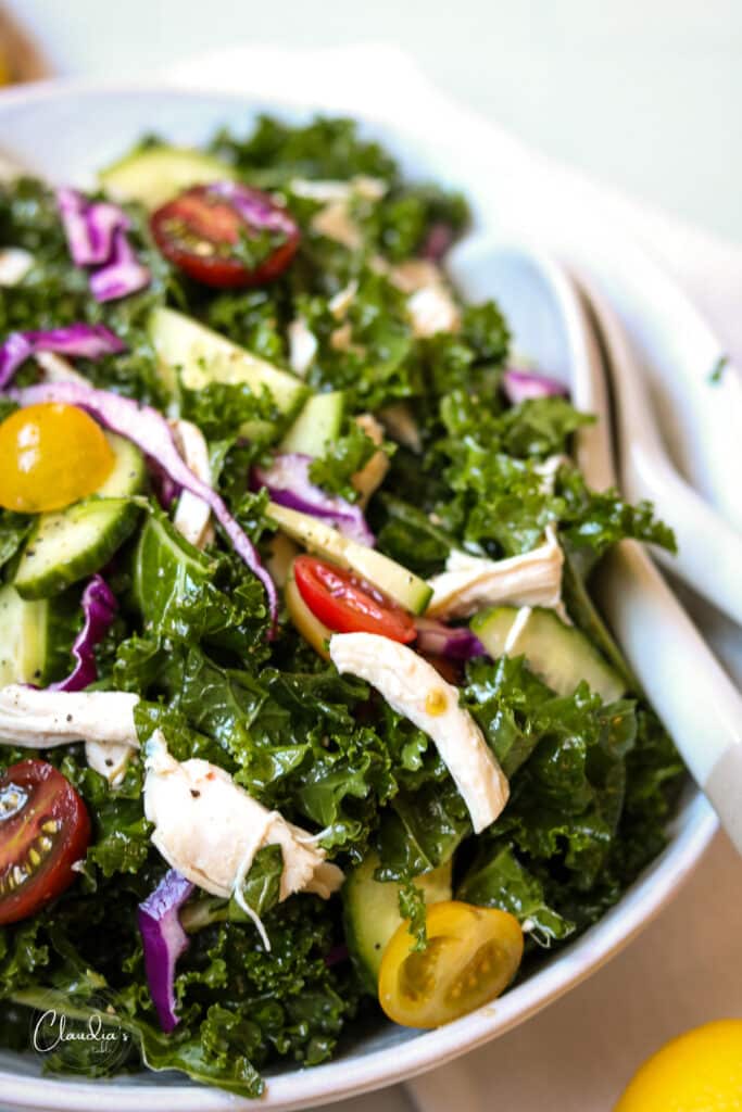 close up of Mediterranean kale salad
