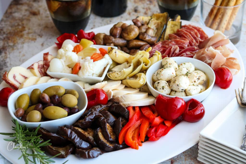 The ultimate antipasto on white platter
