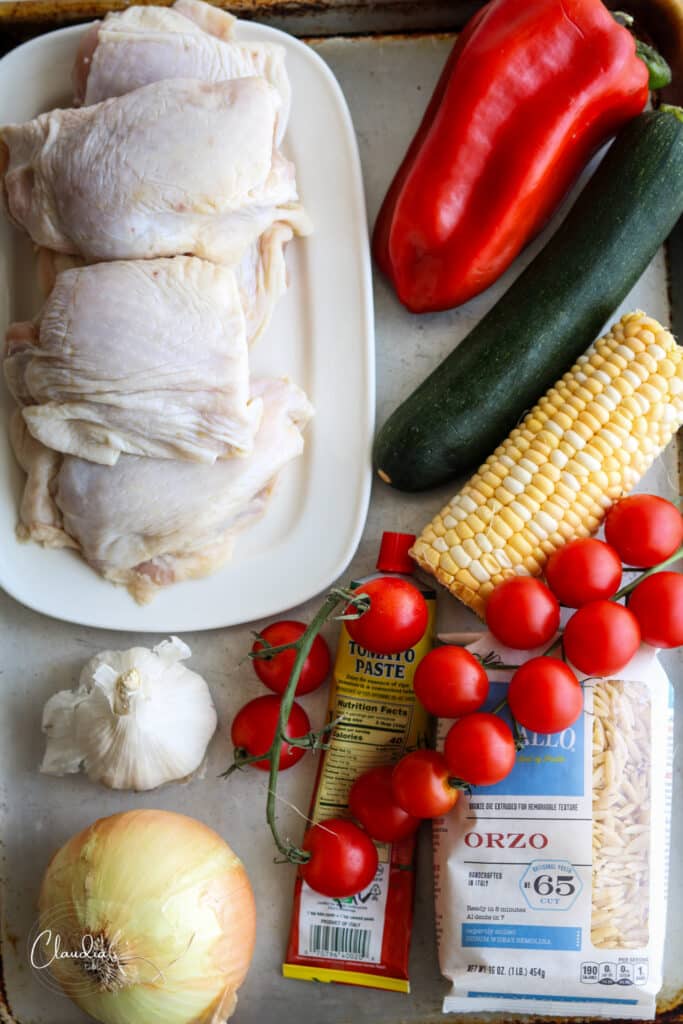 ingredients for chicken summer vegetable orzo 