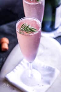 Lavender French 75 cocktail with Lavender sprigs