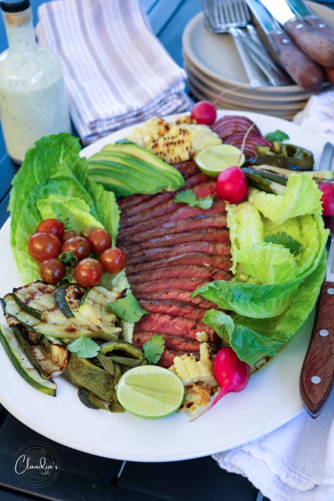 grilled steak salad with roasted jalapeno dressing
