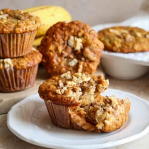 banana and oat muffins on white plate