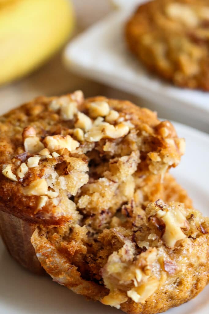 close up on banana and oat muffins 