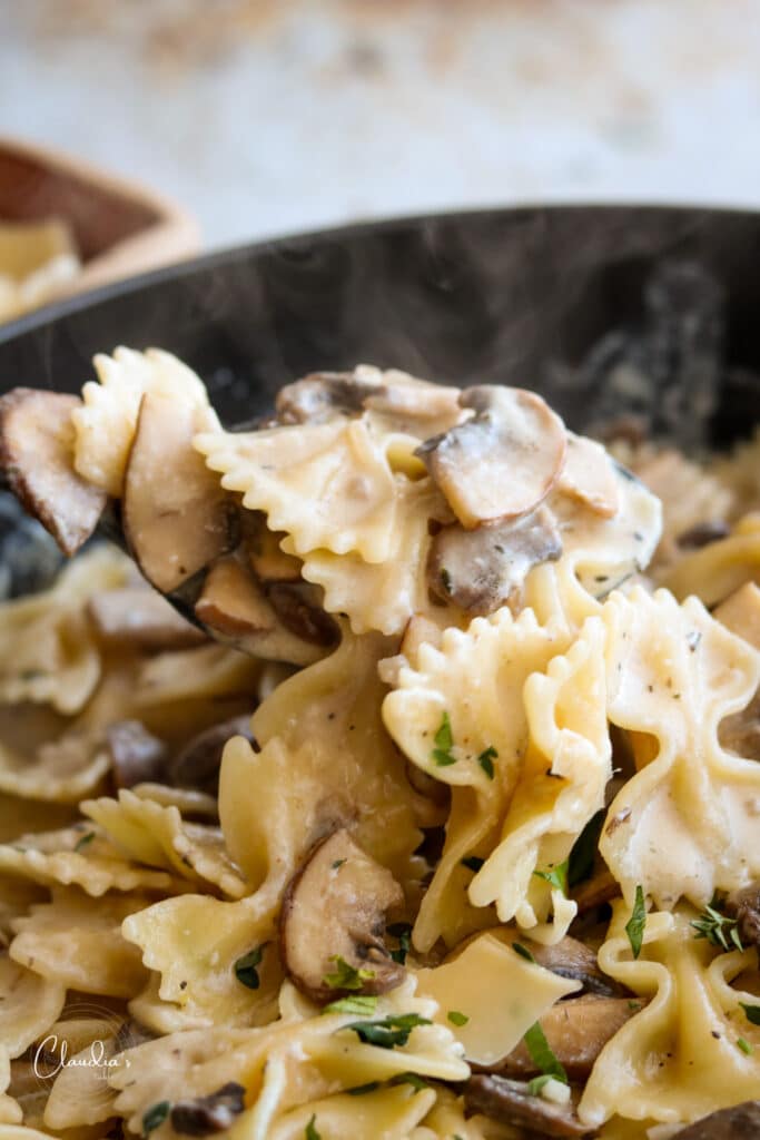 delicious mushroom pasta closeup