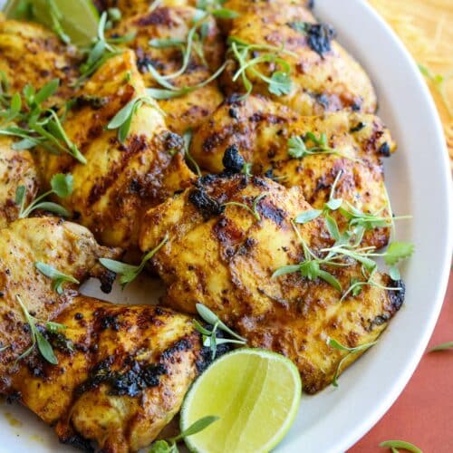 closeup of grilled chicken thighs
