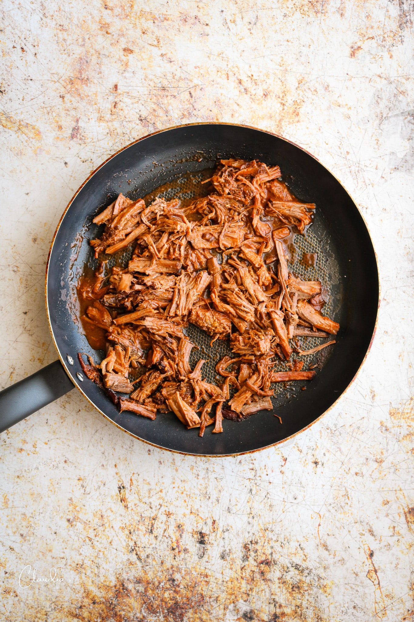 shredded braised brisket ready for tacos