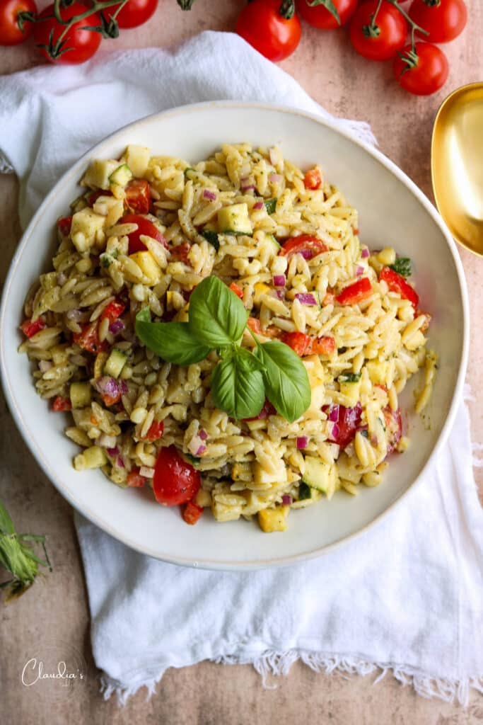 orzo pasta salad with veggies 