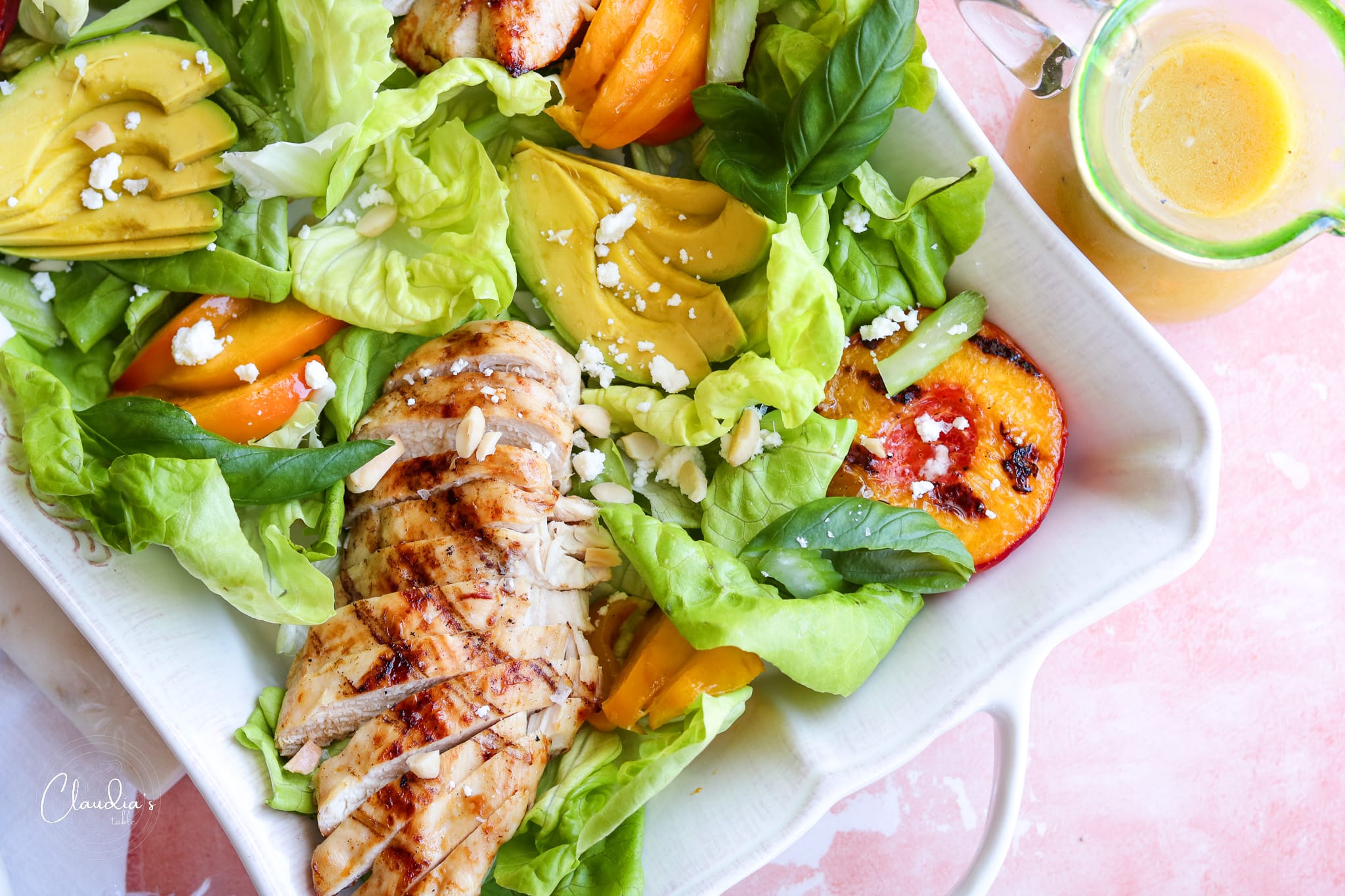 grilled peach salad with peach dressing
