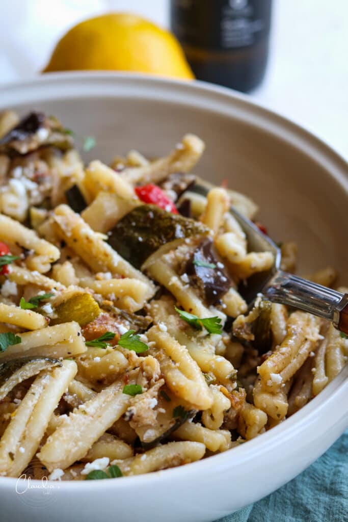 grilled eggplant, zuchini, peppers and asparagus with pasta 