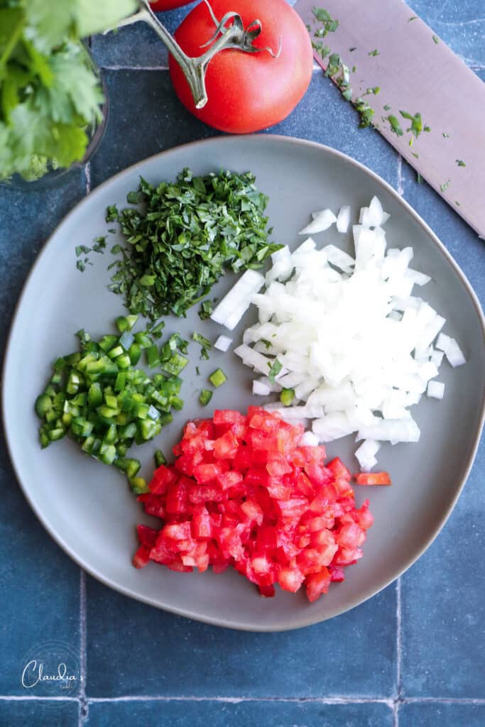 fresh pico de gallo ingredients chopped uniformly 