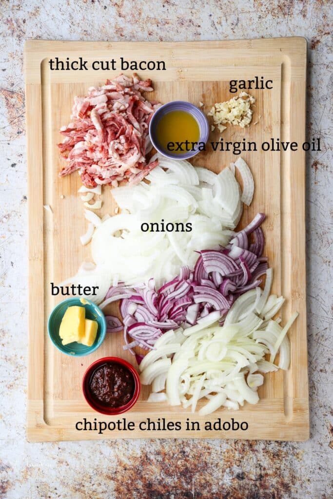 ingredients for bacon onion jam with chipotle 