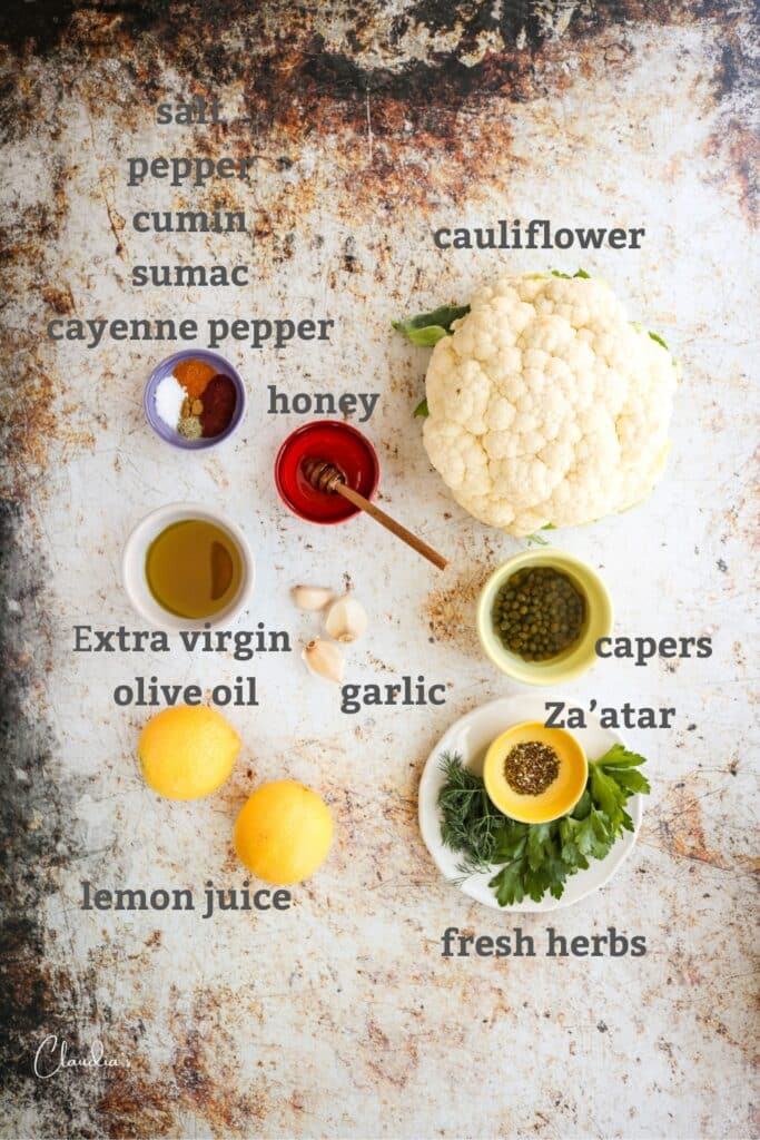 ingredients for roasted cauliflower salad